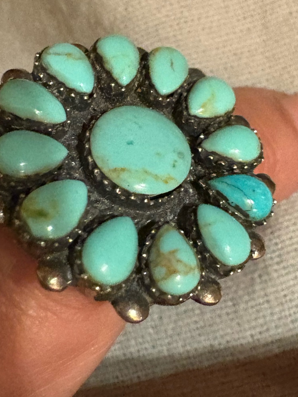 Native American Vintage squash blossom STERLING & turquoise ring